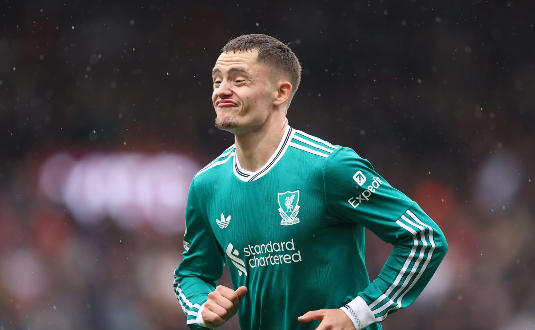 Florian Wirtz of Liverpool reacts during the Premier League match between Burnley and Liverpool at Turf Moor on September 14, 2025 in Burnley, England.