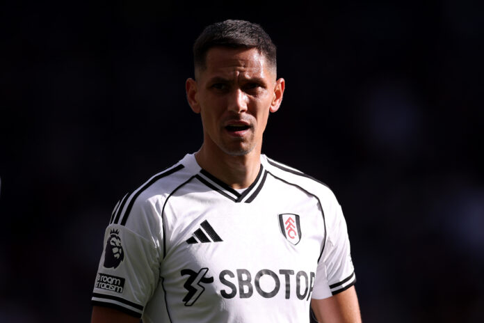 Fulham midfielder Sasa Lukic during the Premier League match between Aston Villa and Fulham at Villa Park on September 28, 2025 in Birmingham, England.