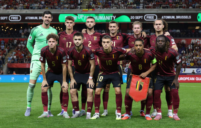 Belgium players line up for a team photo.