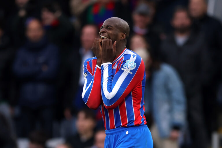 Jean-Philippe Mateta of Crystal Palace grimaces.