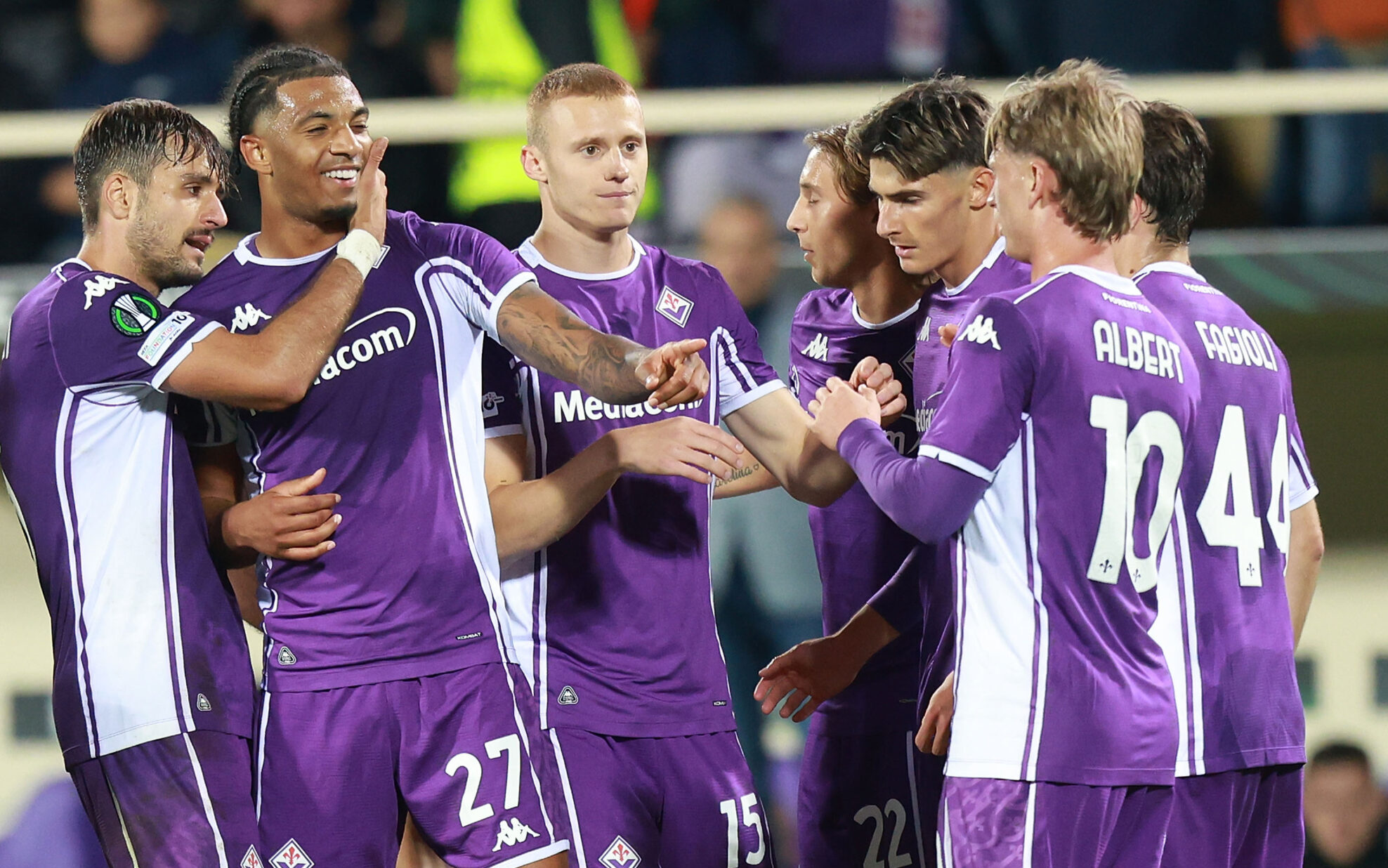 Cher Ndour of ACF Fiorentina celebrates after scoring a goal during the UEFA Conference League 2025/26 League Phase MD1 match between ACF Fiorentina and SK Sigma Olomouc at Stadio Artemio Franchi on October 2, 2025 in Florence, Italy.