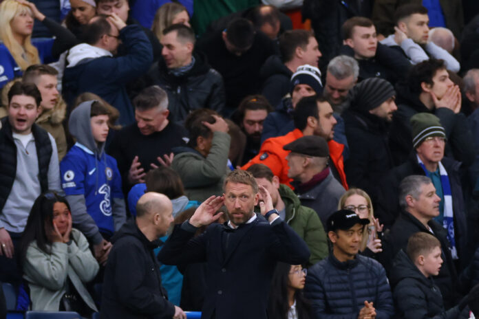 Former Chelsea Head Coach Graham Potter during the Premier League match between Chelsea FC and Aston Villa at Stamford Bridge on April 1, 2023 in London, United Kingdom.