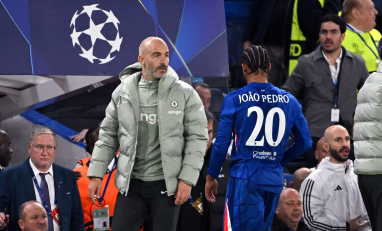 Enzo Maresca, Manager of Chelsea, reacts after Joao Pedro of Chelsea was shown a red card during the UEFA Champions League 2025/26 League Phase MD2 match between Chelsea FC and SL Benfica at Stamford Bridge on September 30, 2025 in London, England.