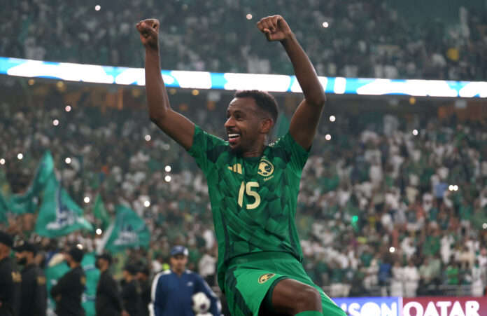 World Cup - Abdullah Alkhaibari of Saudi Arabia celebrates after the FIFA World Cup 2026 qualifier match between Saudi Arabia and Iraq at King Abdullah Sport City Stadium on October 14, 2025 in Buraydah, Saudi Arabia.