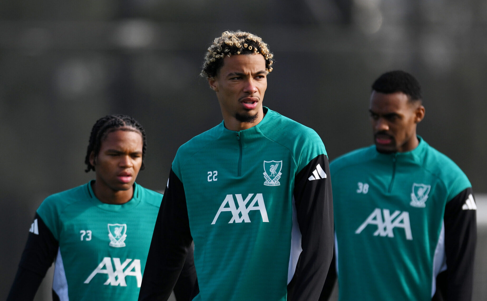 Liverpool player Hugo Ekitike looks on during a Liverpool Training Session at AXA Melwood Training Centre on September 29, 2025 in Liverpool, England.