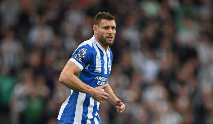 Brighton & Hove Albion v Newcastle United - Premier League Premier League - James Milner of Brighton & Hove Albion looks on during the Premier League match between Brighton & Hove Albion and Newcastle United at Amex Stadium on October 18, 2025 in Brighton, England.