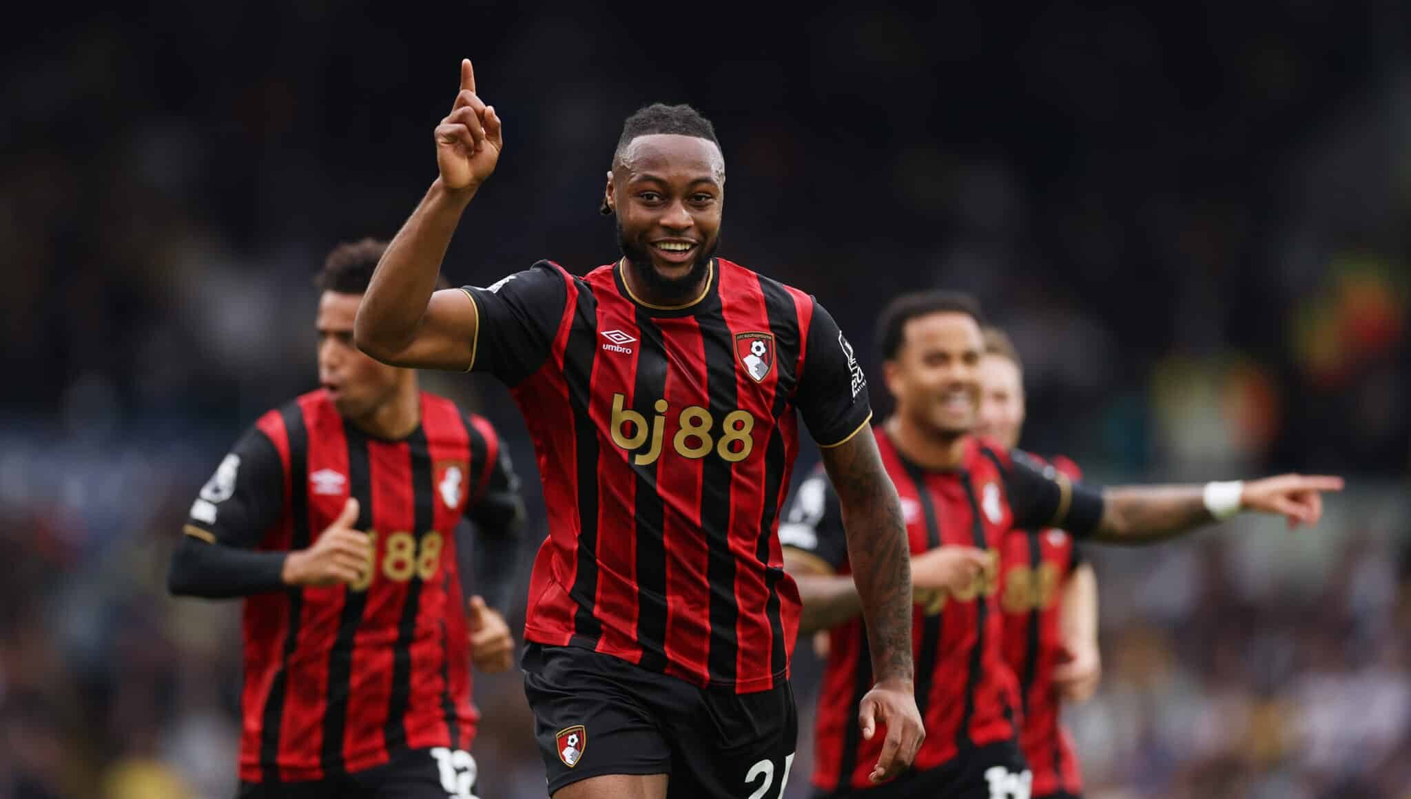 Premier League - Antoine Semenyo of AFC Bournemouth celebrates scoring his team's first goal during the Premier League match between Leeds United and Bournemouth at Elland Road on September 27, 2025 in Leeds, England.