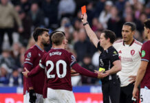 ‘He is not okay’: Lucas Paqueta ‘suffering’ after dramatic Liverpool outburst West Ham United player Lucas Paqueta receives a red card rom referee Darren England during the Premier League match between West Ham and Liverpool at the London Stadium.