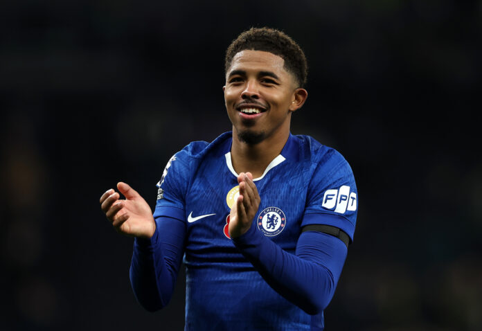 Wesley Fofana of Chelsea applauds fans following the Premier League match between Tottenham Hotspur and Chelsea at Tottenham Hotspur Stadium on November 01, 2025 in London, England.