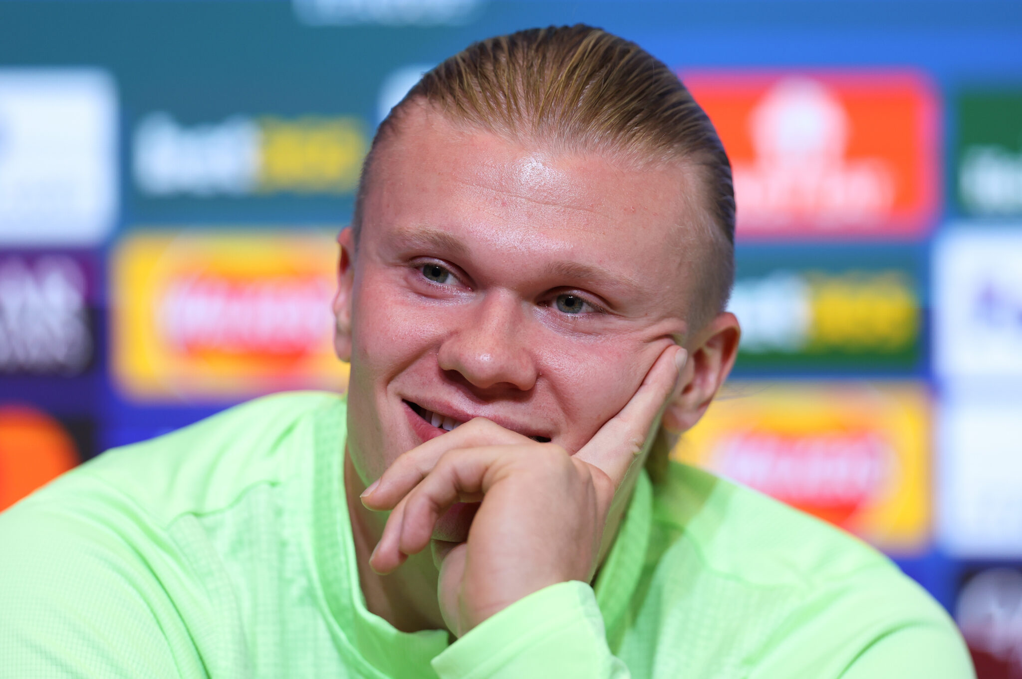 Erling Haaland of man City, reacts during a Manchester City press conference at Manchester City Football Academy on November 04, 2025 in Manchester, England.
