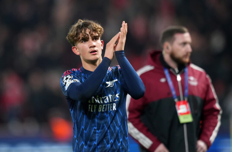 Champions League - Max Dowman of Arsenal acknowledges the fans after the team's victory in the UEFA Champions League 2025/26 League Phase MD4 match between SK Slavia Praha and Arsenal FC at Eden Arena on November 04, 2025 in Prague, Czech Republic.