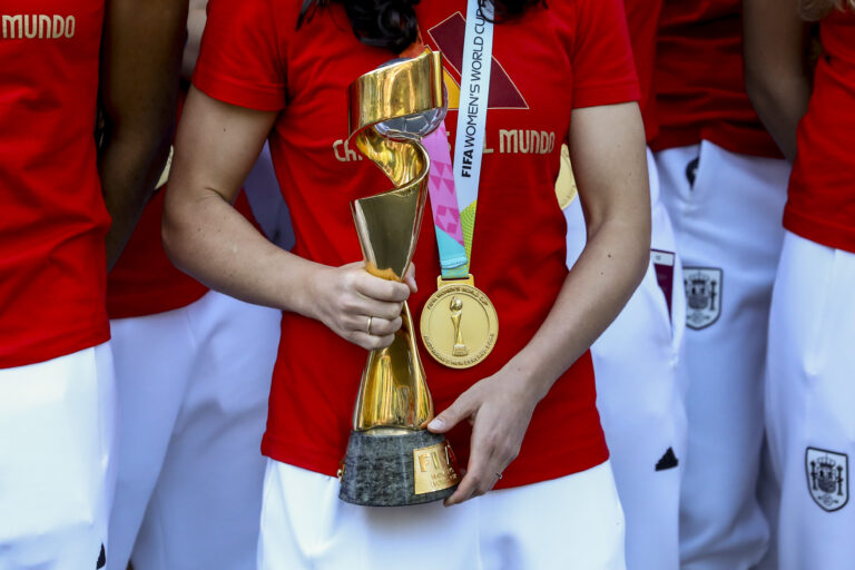 Women's world cup 2027 qualifying draw - Football player Ivana Andrés holds the Women's World Cup trophy as Spanish Prime Minister Pedro Sanchez (not in the picture) receives the Spanish women’s national football team at Moncloa Palace after they won the Australia and New Zealand FIFA Women's World Cup 2023, on August 22, 2023 in Madrid, Spain. The Spanish women's team have won their first-ever World Cup after beating England 1-0 in the final.