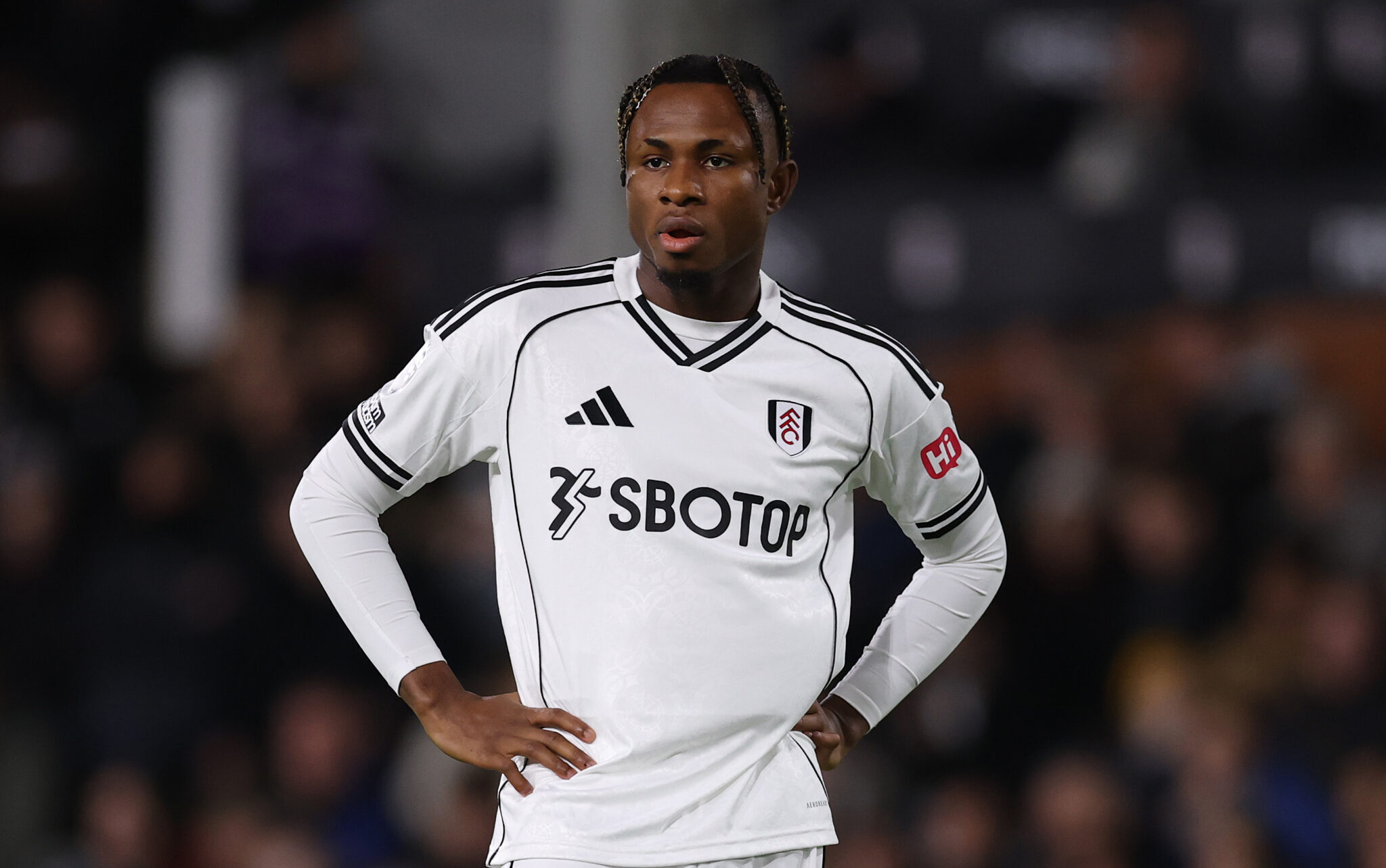 LONDON, ENGLAND - DECEMBER 07: Samuel Chukwueze of Fulham reacts during the Premier League match between Fulham and Crystal Palace at Craven Cottage on December 07, 2025 in London, England.