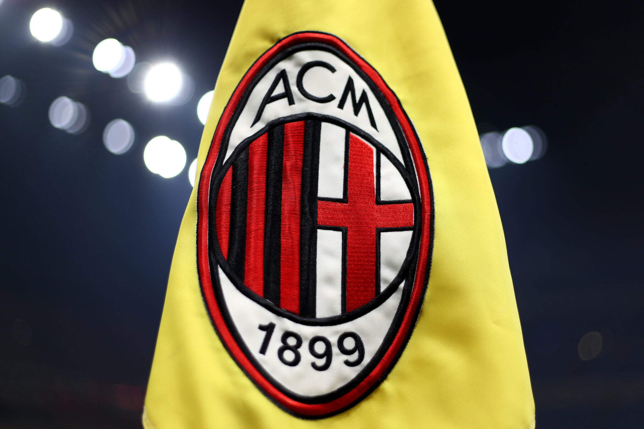 A detailed view of a corner flag inside the stadium prior to the Coppa Italia match between AC Milan and Sassuolo at Stadio Giuseppe Meazza on December 03, 2024 in Milan, Italy.