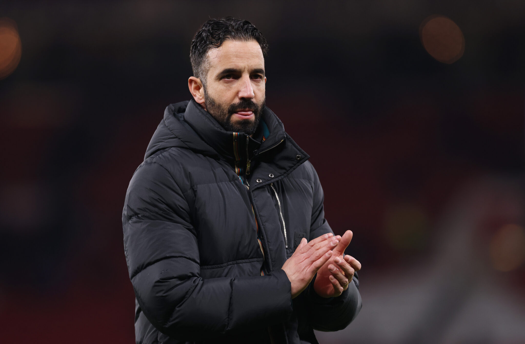 Ruben Amorim, Manager of Man Utd, applauds the fans at the end of the Premier League match between Manchester United and Bournemouth at Old Trafford on December 15, 2025 in Manchester, England.