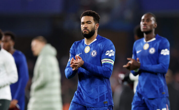 Reece James of Chelsea applauds the fans after the Premier League match between Chelsea and Aston Villa at Stamford Bridge on December 27, 2025 in London, England.