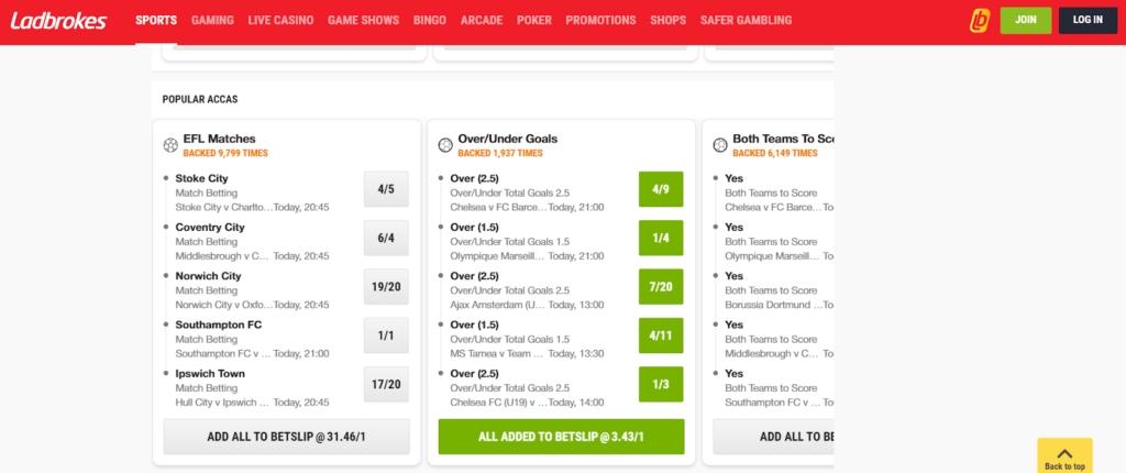 Ladbrokes Football Betting Features 