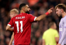 Most Premier League goal involvements for one club as Salah breaks record Mo Salah of Liverpool celebrates the assist after teammate Hugo Ekitike (not pictured) scored his team's second goal during the Premier League match between Liverpool and Brighton & Hove Albion at Anfield on December 13, 2025 in Liverpool, England.