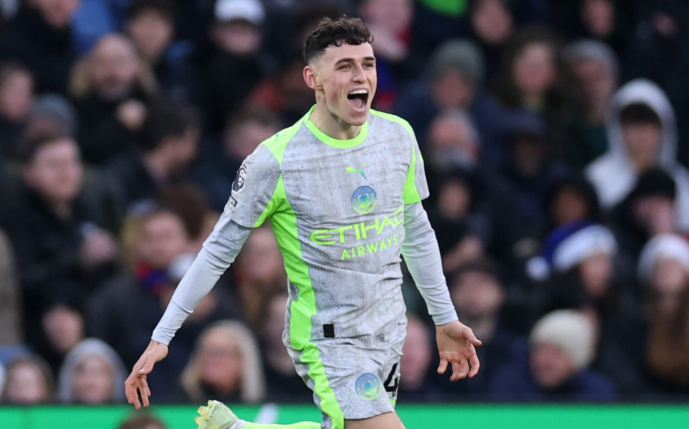Phil Foden of Man City celebrates scoring his team's second goal during the Premier League match between Crystal Palace and Manchester City at Selhurst Park on December 14, 2025 in London, England.