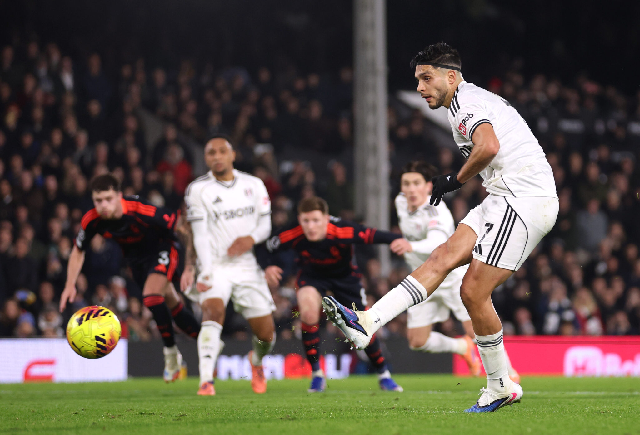 Raul Jimenez of Fulham scores his team's first goal from the penalty spot during the Premier League match between Fulham and Nottingham Forest at Craven Cottage on December 22, 2025 in London, England.