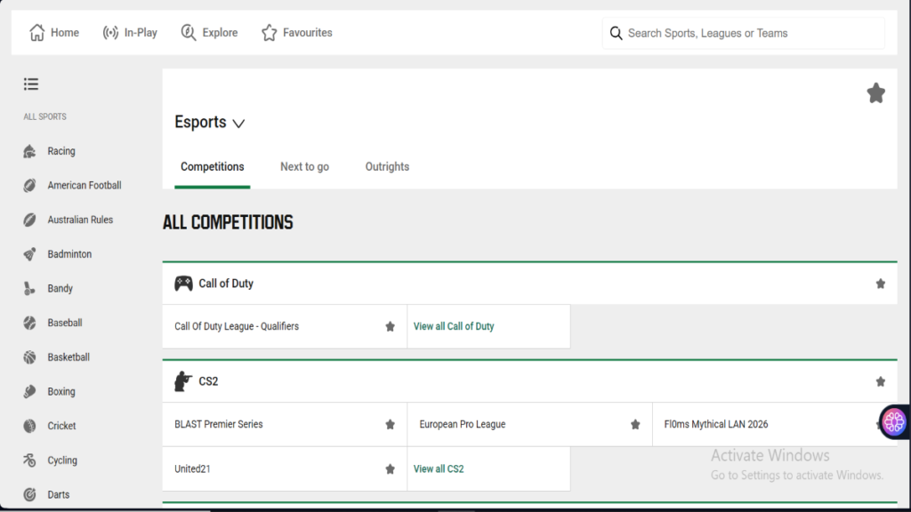 E-sport Options with Unibet
