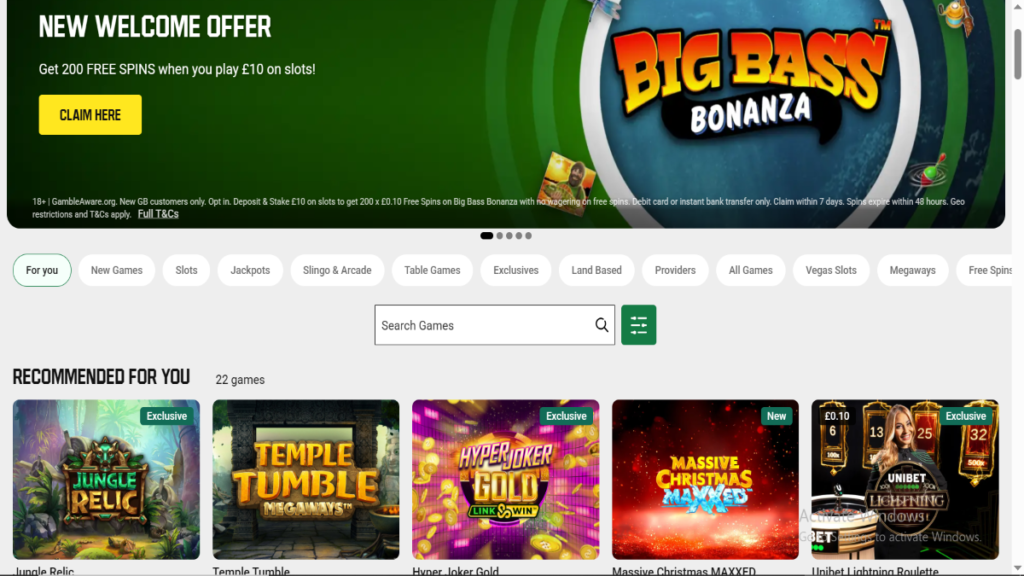 Unibet Casino Section Overview