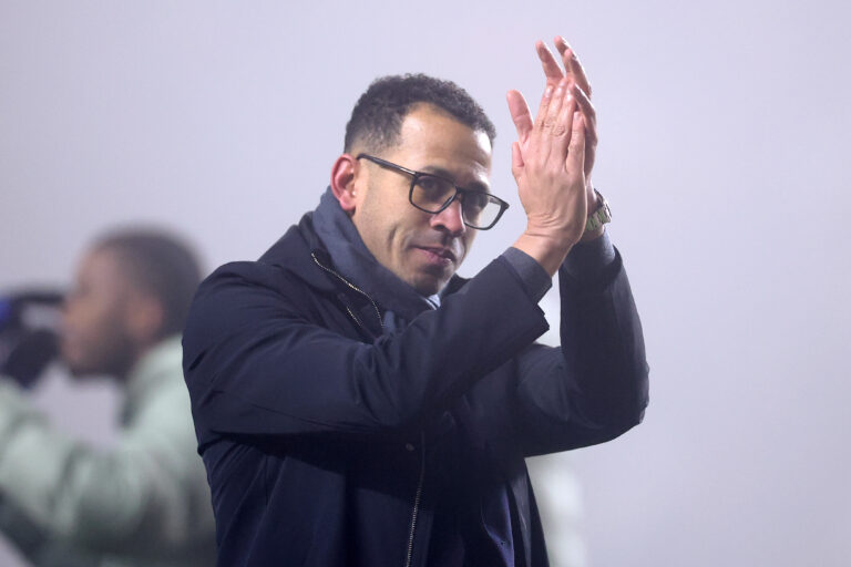 Liam Rosenior, Manager of Chelsea, applauds the fans after the Emirates FA Cup Third Round match between Charlton Athletic and Chelsea at The Valley on January 10, 2026 in London, England.