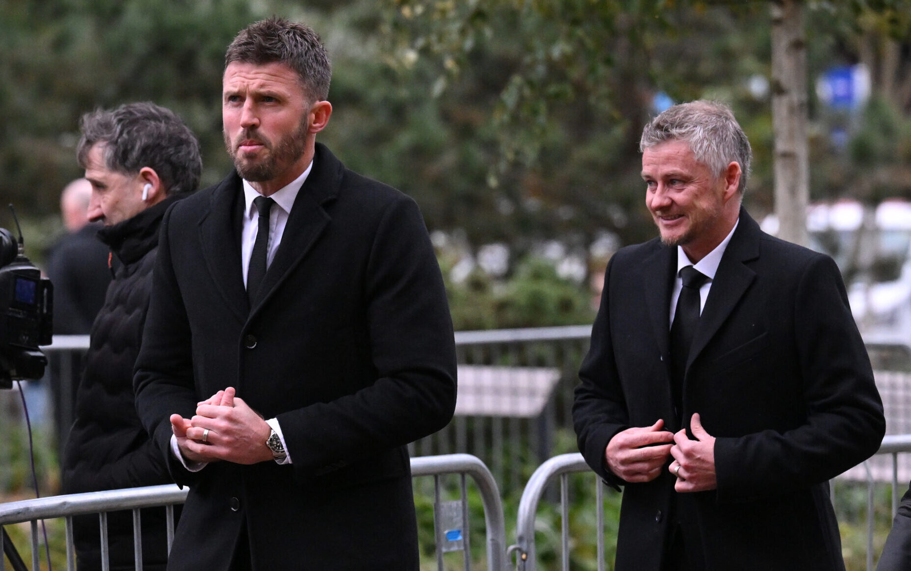 Former Man Utd players MIchael Carrick and Ole Gunnar Solskjaer attend the funeral of Sir Bobby Charlton at Manchester Cathedral on November 13, 2023 in Manchester, England. Sir Robert Charlton, born 11th October 1937 in Ashington, Northumberland, is considered to be one of the greatest footballers of all time. He played most of his career football for Manchester United as a midfielder/centre-forward, after surviving the Munich air crash that killed 23 people including eight of his teammates. He was a member of England's winning 1966 FIFA World Cup team also winning the Ballon D'Or the same year. Sir Bobby died on October 21, aged 86.