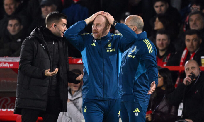 Sean Dyche, Manager of Nottingham Forest, reacts during the Premier League match between Nottingham Forest and Arsenal at City Ground on January 17, 2026 in Nottingham, England.