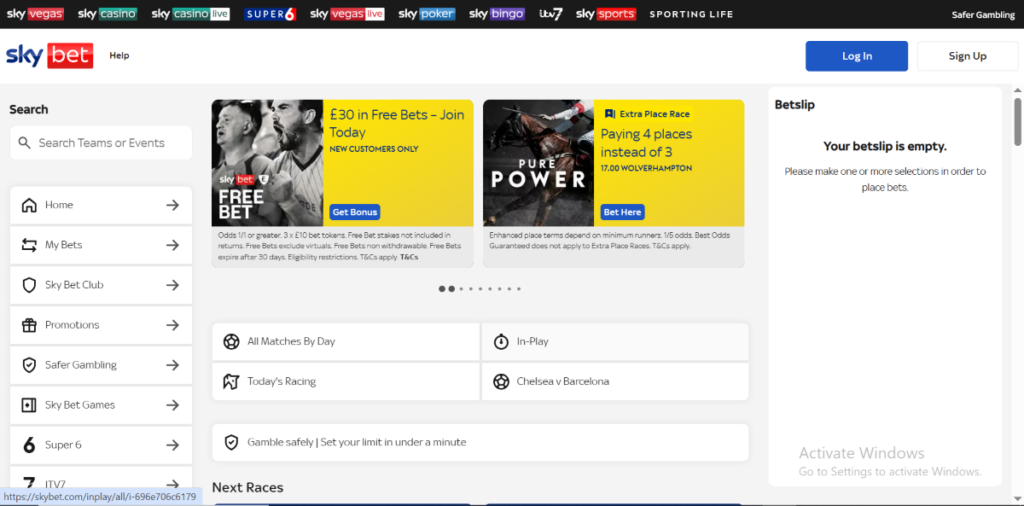 Skybet homepage