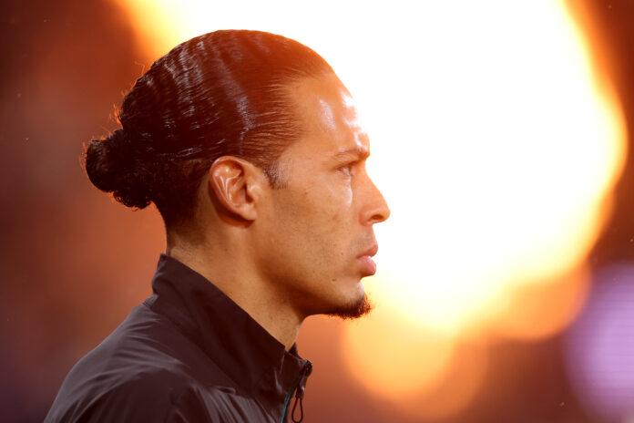 Virgil van Dijk of Liverpool looks on prior to the Premier League match between Bournemouth and Liverpool at Vitality Stadium on January 24, 2026 in Bournemouth, England.
