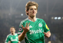 Every player to score four goals in a Champions League game Anthony Gordon of Newcastle United celebrates scoring his team's third goal from the penalty spot during the UEFA Champions League 2025/26 League Knockout Play-off First Leg match between Qarabag FK and Newcastle United FC at Tofiq Bahramov Stadium on February 18, 2026 in Baku, Azerbaijan.
