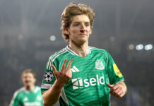 Every player to score four goals in a Champions League game Anthony Gordon of Newcastle United celebrates scoring his team's third goal from the penalty spot during the UEFA Champions League 2025/26 League Knockout Play-off First Leg match between Qarabag FK and Newcastle United FC at Tofiq Bahramov Stadium on February 18, 2026 in Baku, Azerbaijan.
