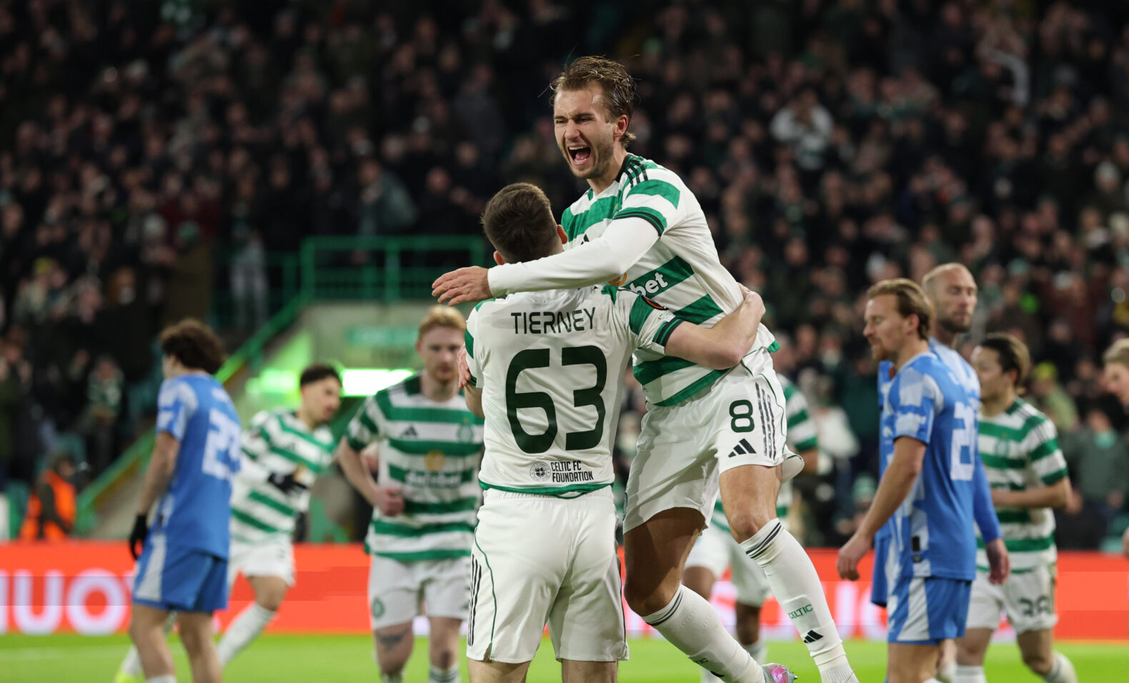 Benjamin Nygren of Celtic celebrates after scores the opening goal during the UEFA Europa League 2025/26 League Phase MD8 match between Celtic FC and FC Utrecht at Celtic Park on January 29, 2026 in Glasgow, Scotland.