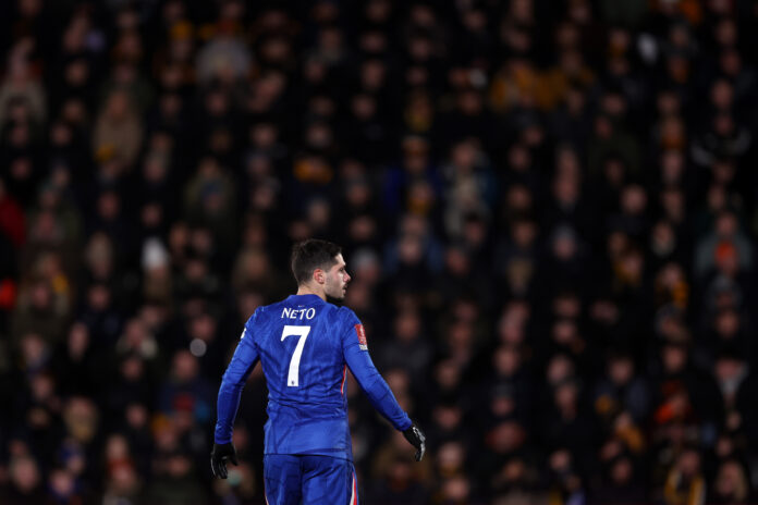 Chelsea player Pedro Neto during the Emirates FA Cup Fourth Round match between Hull City and Chelsea on February 13, 2026 in Hull, England.