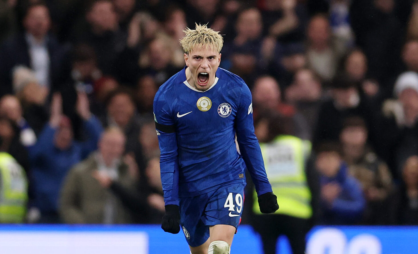 Alejandro Garnacho of Chelsea celebrates scoring his team's second goal during the Carabao Cup Semi Final First Leg match between Chelsea and Arsenal at Stamford Bridge on January 14, 2026 in London, England.