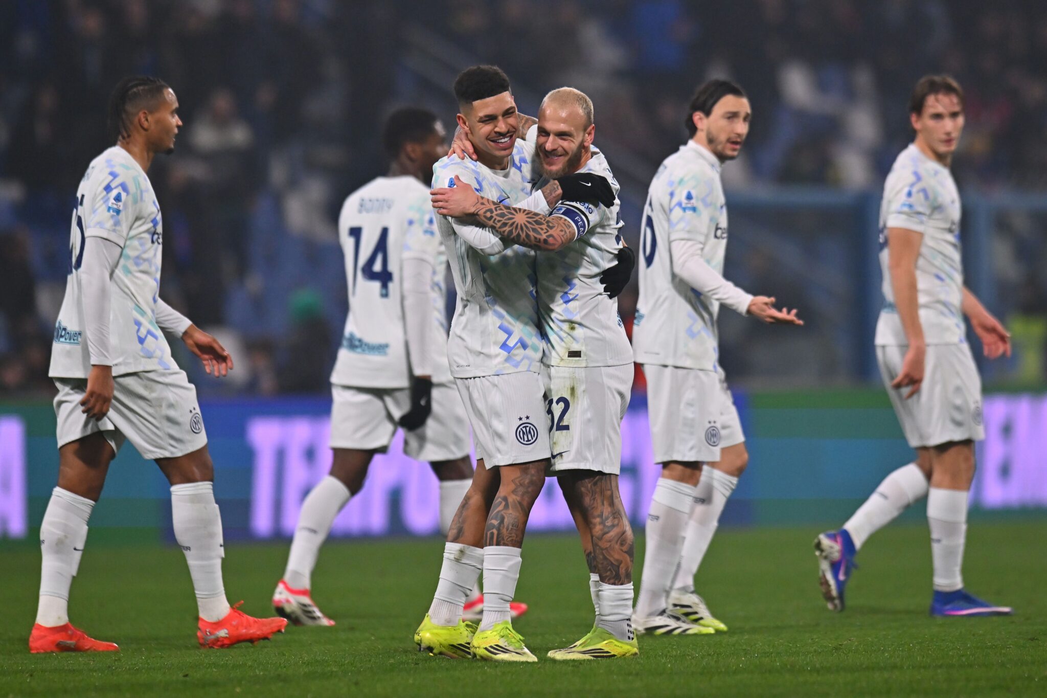 Luis Henrique of FC Internazionale celebrates after scoring his team fifth goal during the Serie A match between US Sassuolo Calcio and FC Internazionale at Mapei Stadium Citta del Tricolore on February 08, 2026 in Sassuolo, Italy.