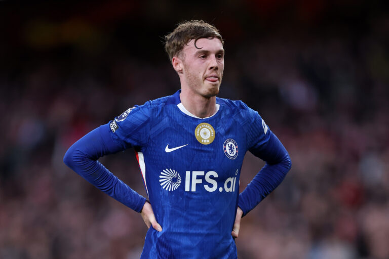 Cole Palmer of Chelsea during the Premier League match between Arsenal and Chelsea at Emirates Stadium on March 01, 2026 in London, England.