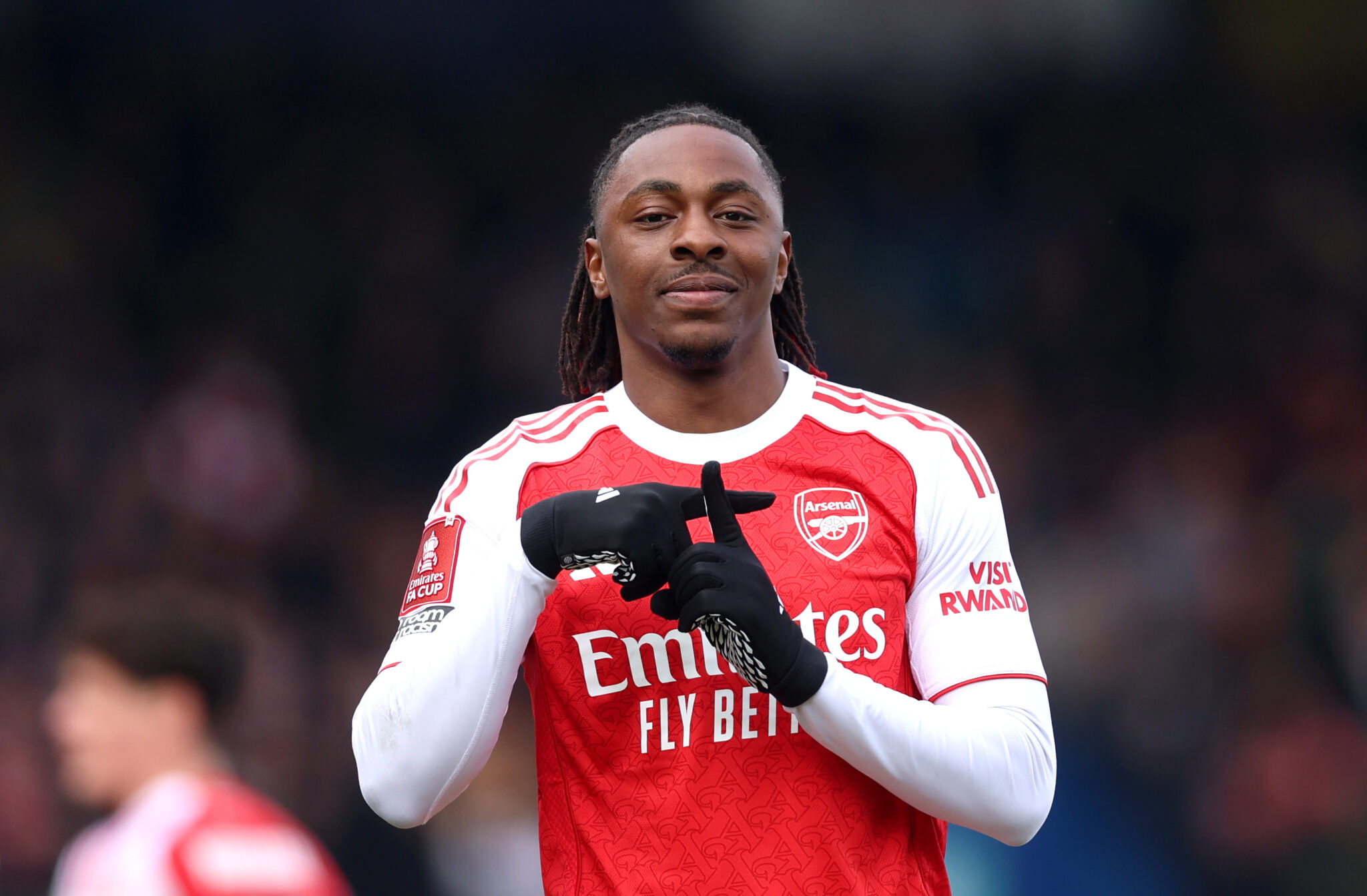 Eberechi Eze of Arsenal celebrates scoring his team's second goal during the Emirates FA Cup Fifth Round match between Mansfield Town and Arsenal at One Call Stadium on March 07, 2026 in Mansfield, England.