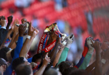 The favourites to win the FA Cup following quarter-final draw Marc Guehi and Joel Ward of Crystal Palace lift the FA Cup trophy after their team's victory in the Emirates FA Cup Final match between Crystal Palace and Manchester City at Wembley Stadium on May 17, 2025 in London, England.
