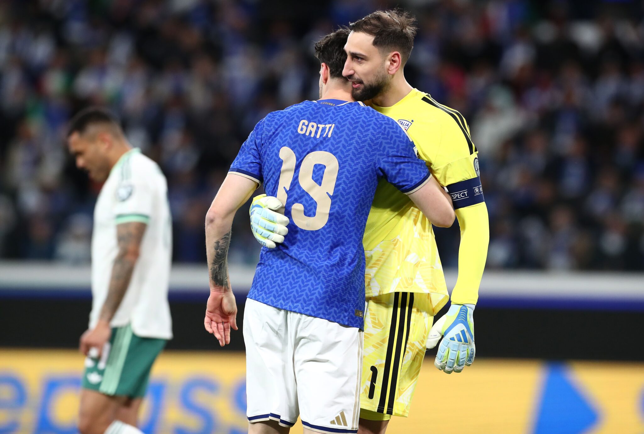 Gianluigi Donnarumma of Italy looks on during the FIFA World Cup 2026 European Qualifiers KO play-offs match between Italy and Northern Ireland at Stadio di Bergamo on March 26, 2026 in Bergamo, Italy.
