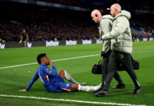 Chelsea starlet’s season over but key duo could return from injury Estevao of Chelsea reacts with an injury during the Premier League match between Chelsea and Manchester United at Stamford Bridge on April 18, 2026 in London, England.