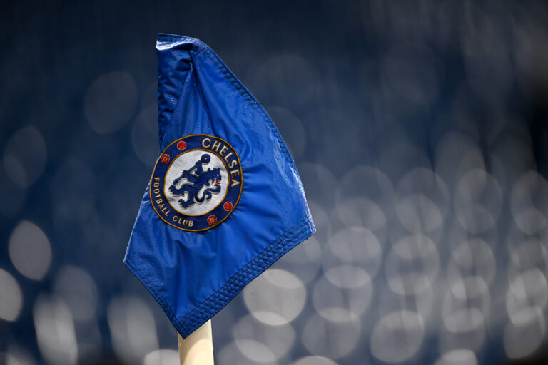 The Chelsea logo is seen on a corner flag during the UEFA Champions League 2025/26 Round of 16 Second Leg match between Chelsea FC and Paris Saint-Germain FC at Stamford Bridge on March 17, 2026 in London, England.