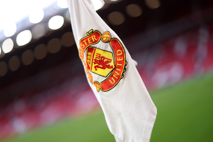 A Man Utd branded corner flag inside the stadium prior to the UEFA Women's Champions League 2025/26 Quarter-finals First Leg match between Manchester United FC and FC Bayern München at Old Trafford on March 25, 2026 in Manchester, England.