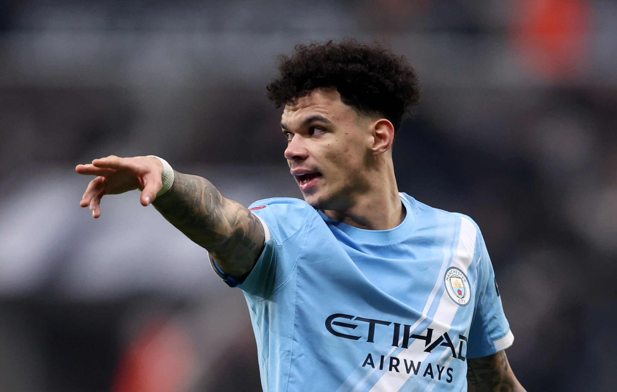 Nico O'Reilly of Man City reacts during the Emirates FA Cup Fifth Round match between Newcastle United and Manchester City on March 07, 2026 in Newcastle upon Tyne, England.