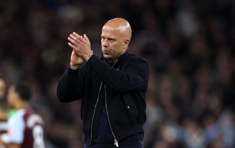 Arne Slot, Manager of Liverpool, applauds the fans after the Premier League match between Aston Villa and Liverpool at Villa Park on May 15, 2026 in Birmingham, England.