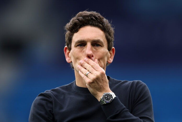 Keith Andrews, Manager of Brentford, reacts following the Premier League match between Man City and Brentford at Etihad Stadium on May 09, 2026 in Manchester, England.