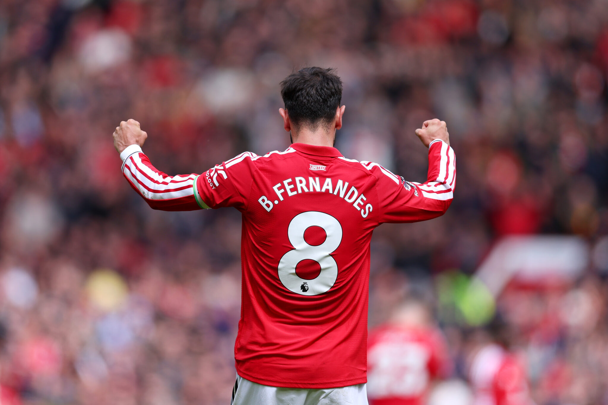 Premier League Player of the Season Bruno Fernandes reacts after the final whistle of the Premier League match between Manchester United and Nottingham Forest at Old Trafford on May 17, 2026 in Manchester, England.