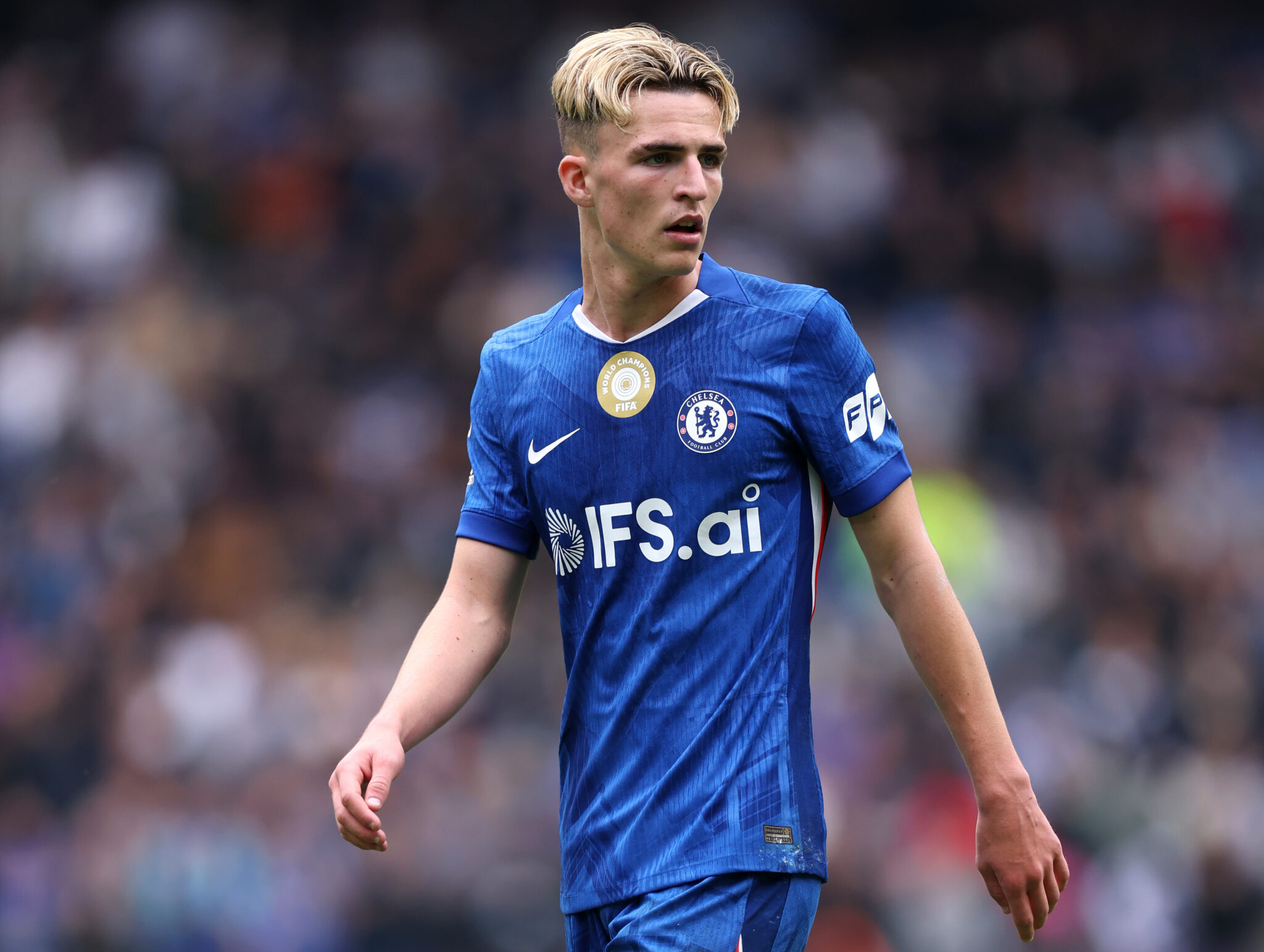 Jesse Derry of Chelsea during the Premier League match between Chelsea and Nottingham Forest at Stamford Bridge on May 04, 2026 in London, England.
