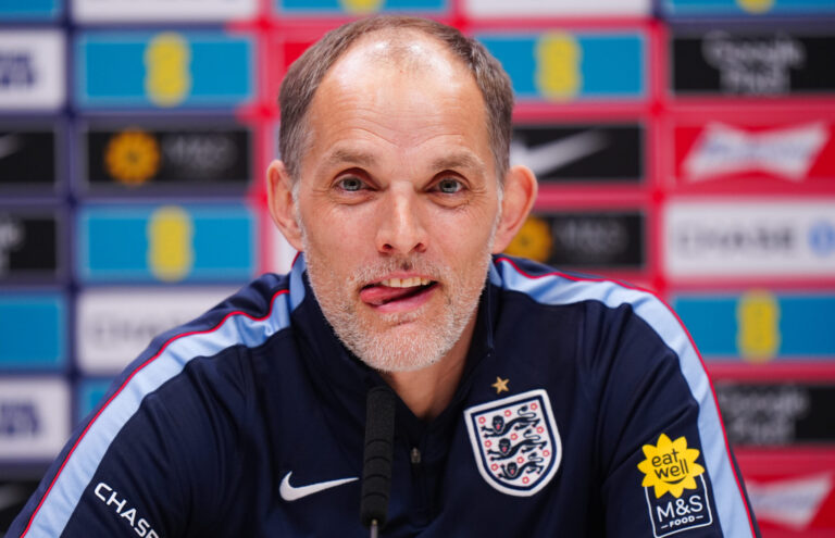 England manager Thomas Tuchel speaks to the media during a press conference at Tottenham Hotspur Training Centre on March 30, 2026 in Enfield, England.